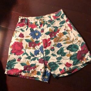 Vintage floral denim high waist shorts